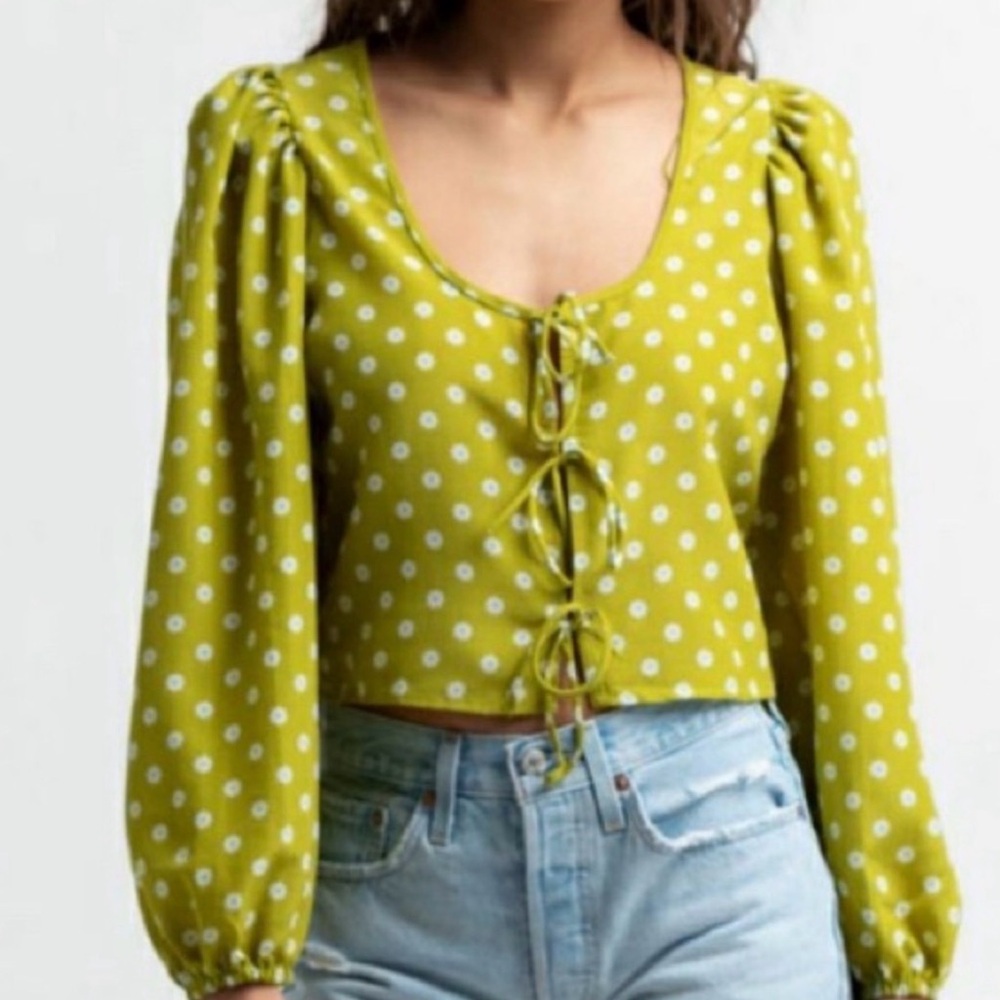 NWOT Levi’s Emery Green Floral Print Puff Sleeve Tie Front Blouse Size Medium